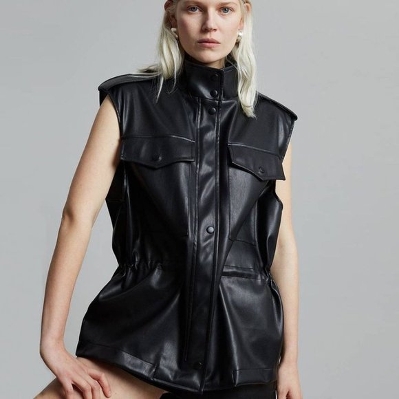 The Frankie Shop Ines Faux Leather Cargo Vest Black Size XS/S - Picture 2 of 9